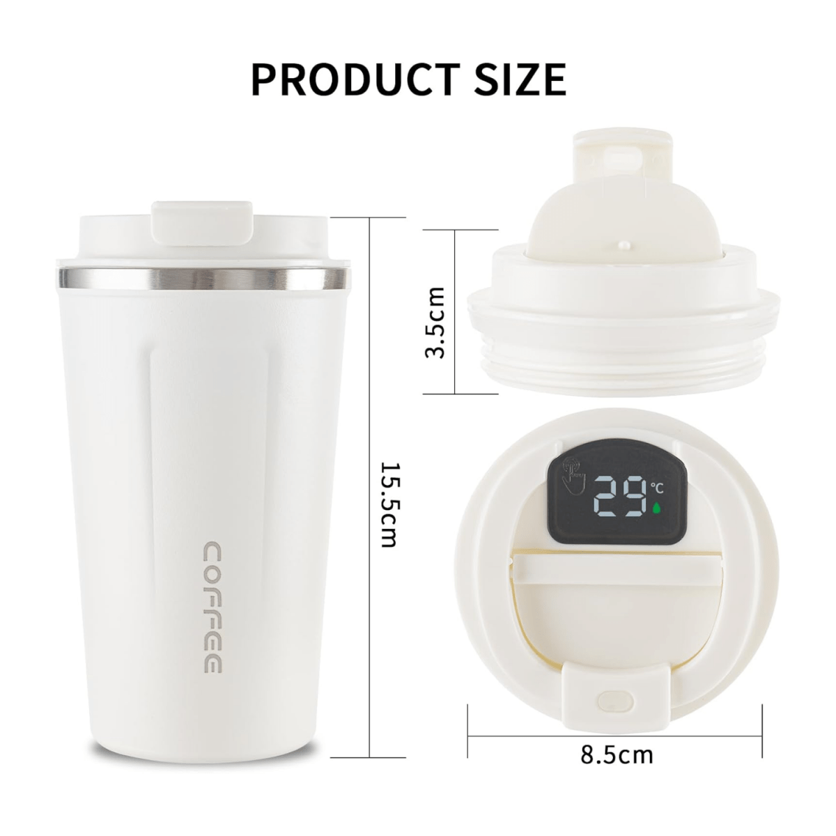 Stainless Steel Insulated Travel Coffee Mug with LED Temperature Display, Keeps Drinks Hot & Cold (White - 510ml) - #Royalkart#coffee mug for gym