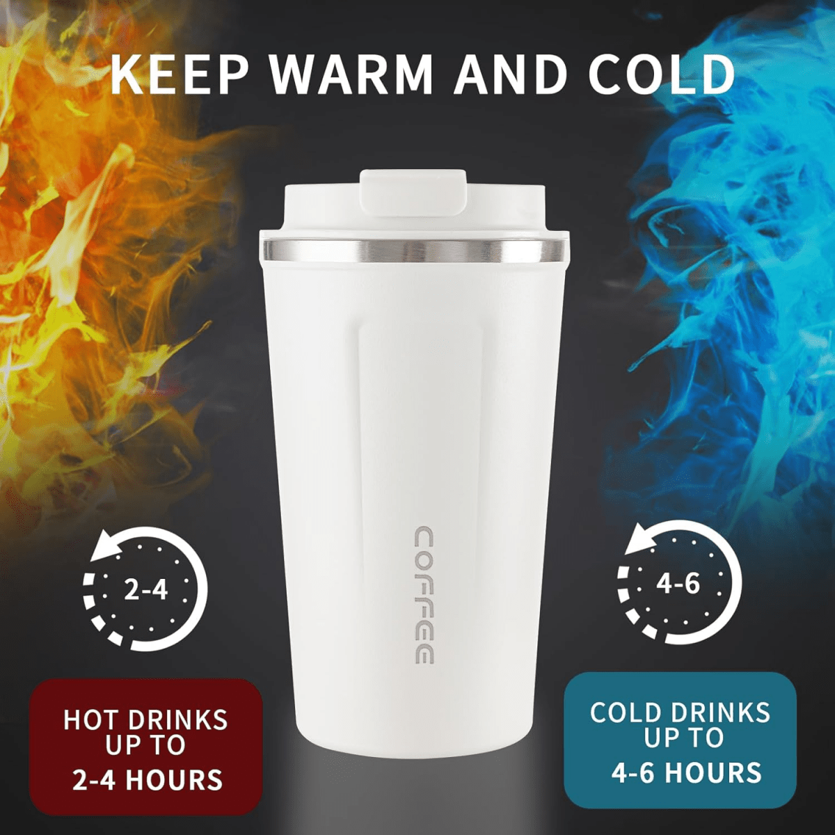 Stainless Steel Insulated Travel Coffee Mug with LED Temperature Display, Keeps Drinks Hot & Cold (White - 510ml) - #Royalkart#coffee mug for gym