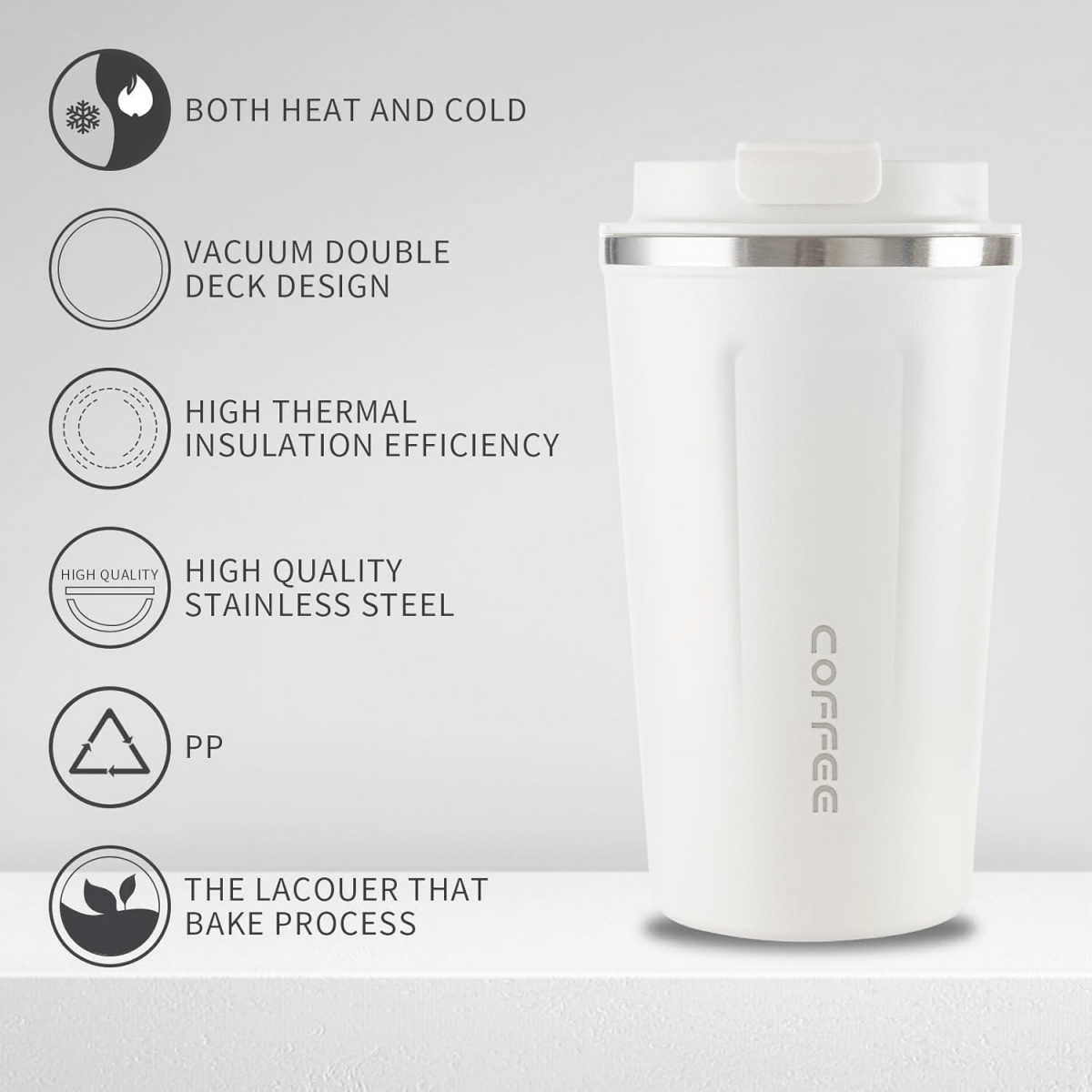 Stainless Steel Insulated Travel Coffee Mug with LED Temperature Display, Keeps Drinks Hot & Cold (White - 510ml) - #Royalkart#coffee mug for gym