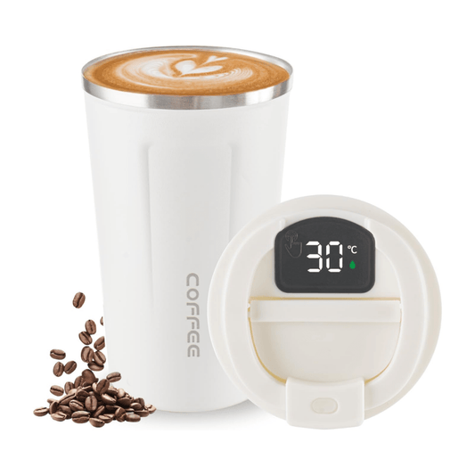 Stainless Steel Insulated Travel Coffee Mug with LED Temperature Display, Keeps Drinks Hot & Cold (White - 510ml) - #Royalkart#coffee mug for gym