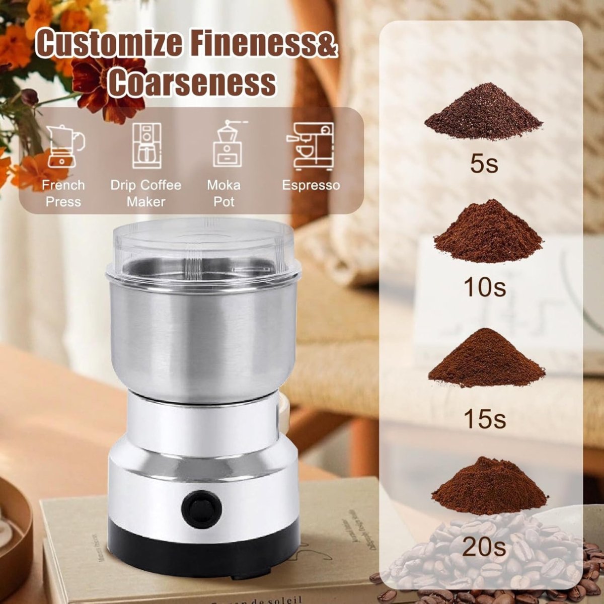 Stainless Steel Multifunctional Electric Grinder - 150Watts Spice, Coffee, Dry Masala Grinder(Silver) Grinder - #Royalkart#electric grinder