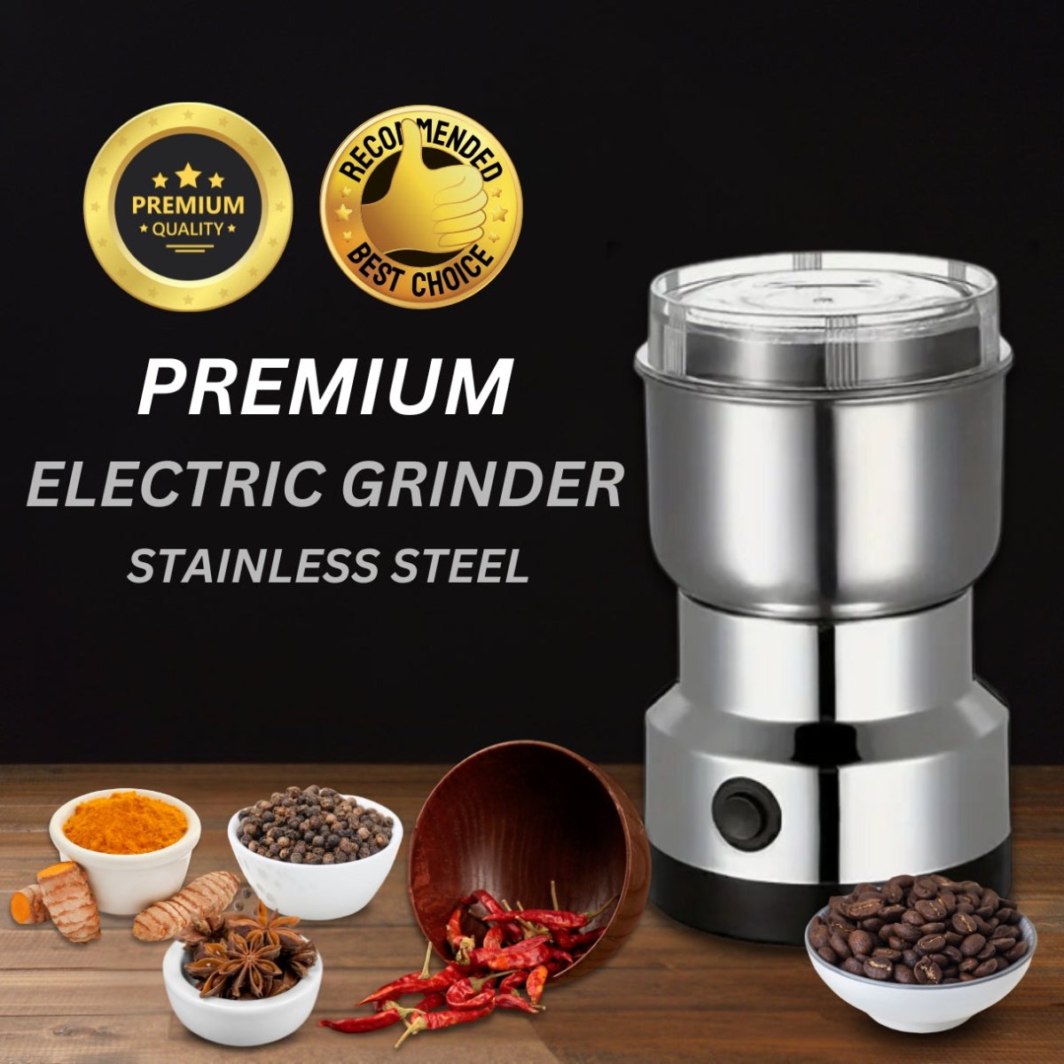 Stainless Steel Multifunctional Electric Grinder - 150Watts Spice, Coffee, Dry Masala Grinder(Silver) Grinder - #Royalkart#electric grinder