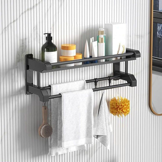 Stainless Steel Wall Mounted Towel Rack – Black Polished Shelf for Bathroom & Kitchen - Royalkart