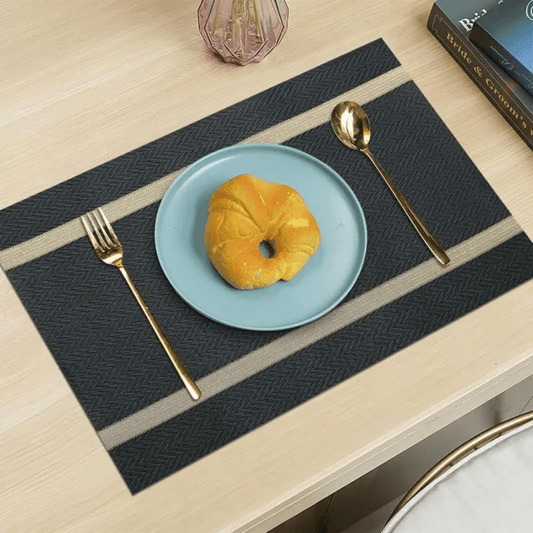 Textured PVC Placemats with Golden Lace (Set of 6) - #Royalkart#dining table mats