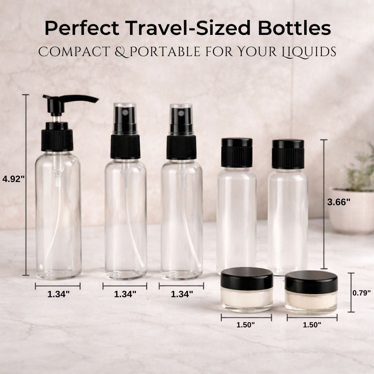 Travel Bottle Set (Black) Toiletry Travel Set- Royalkarttravel bottle set