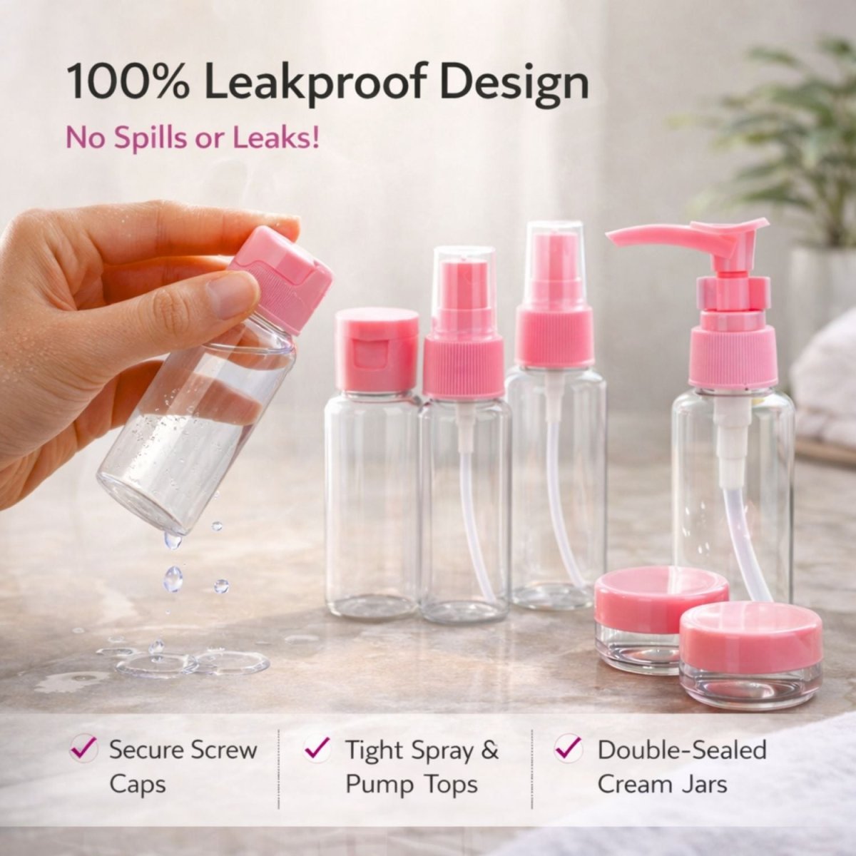 Travel Bottle Set (Pink) Toiletry Travel Set- Royalkarttravel bottle set