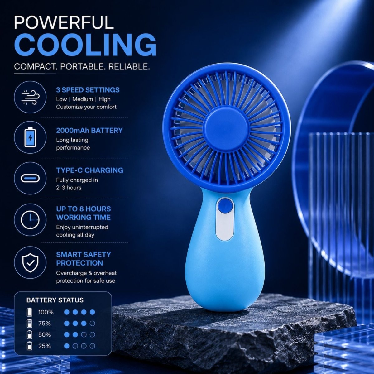 USB Mini Portable Fan Blue USB Fan- RoyalkartUSB Fan