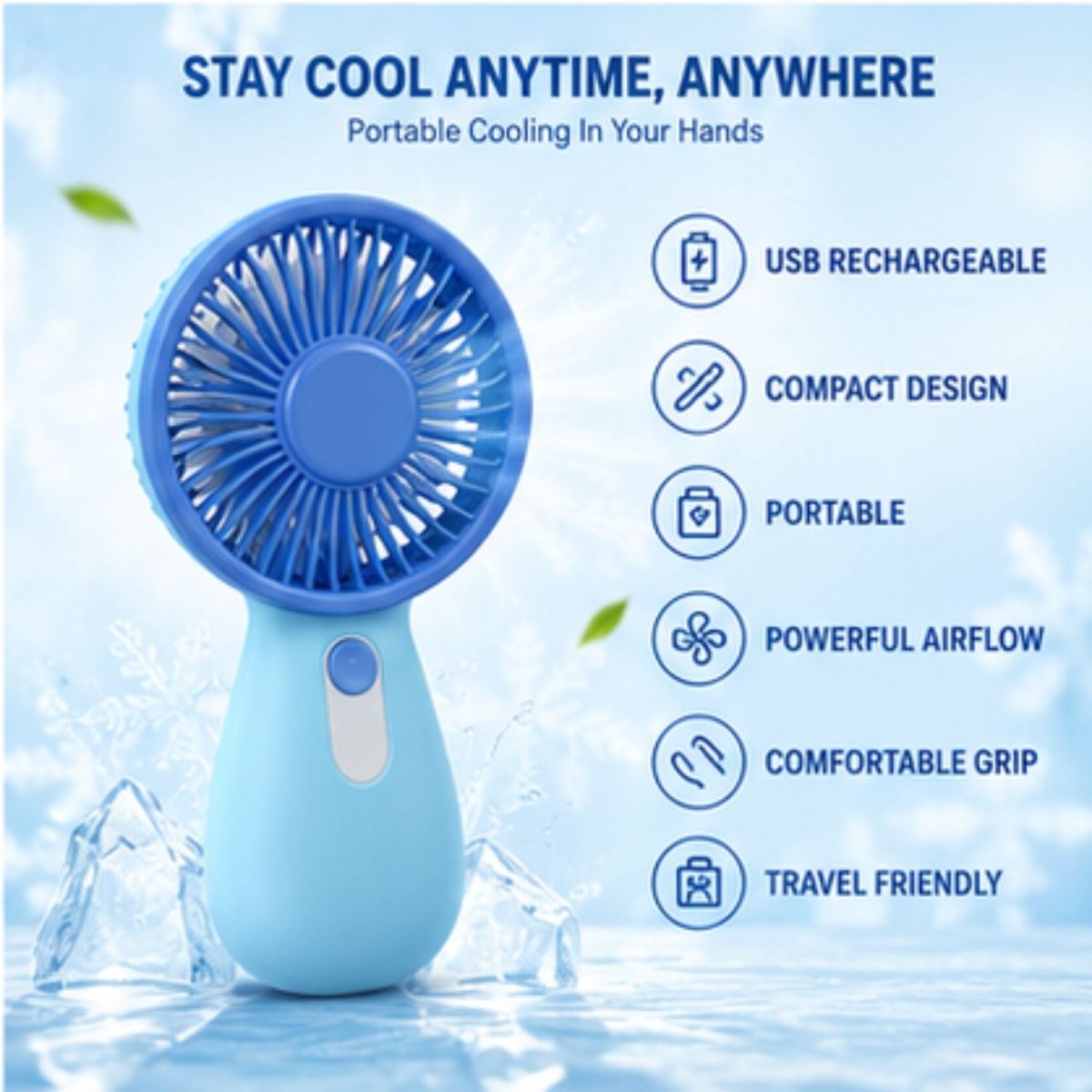 USB Mini Portable Fan Blue USB Fan- RoyalkartUSB Fan
