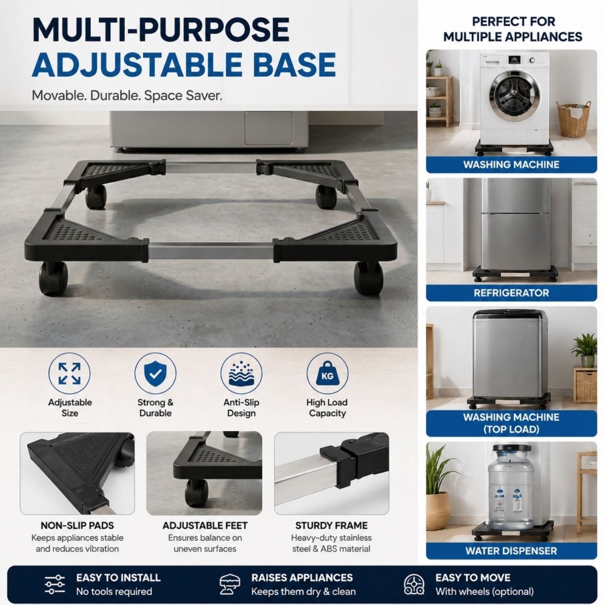 Washing Machine Stand with Wheels Stand- RoyalkartWashing machine and Fridge