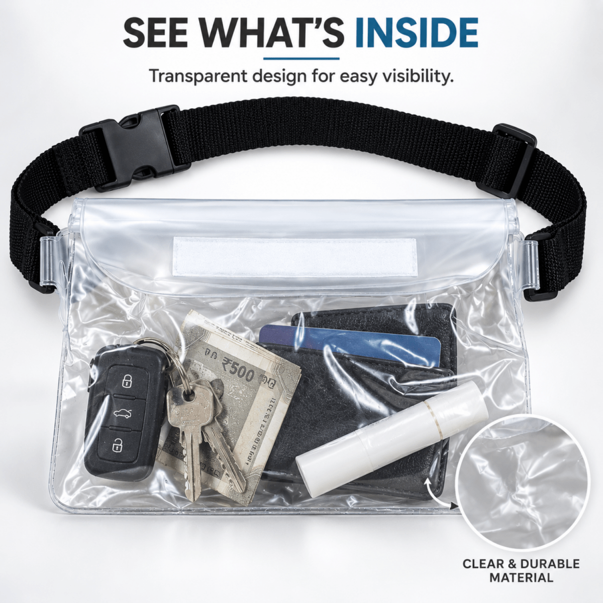 Waterproof Phone Pouch Transparent Mini Dry Bag with Triple Zipper (White) WATERPROOF BAG- #Royalkart#MOBILE ACCESSORIES
