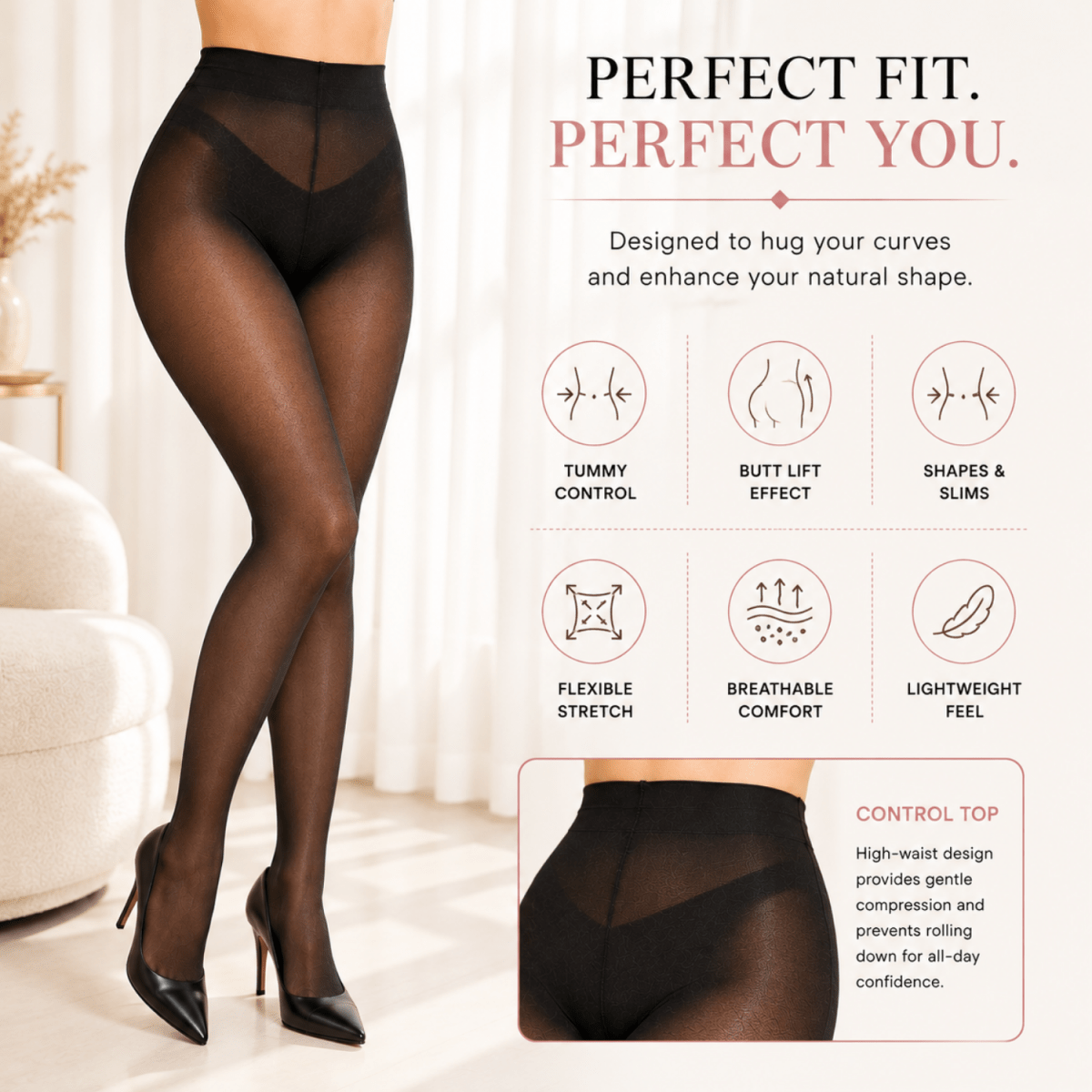 Women's Black High Waist Shaping Stockings (Black) Women's Clothing- #Royalkart#clothes
