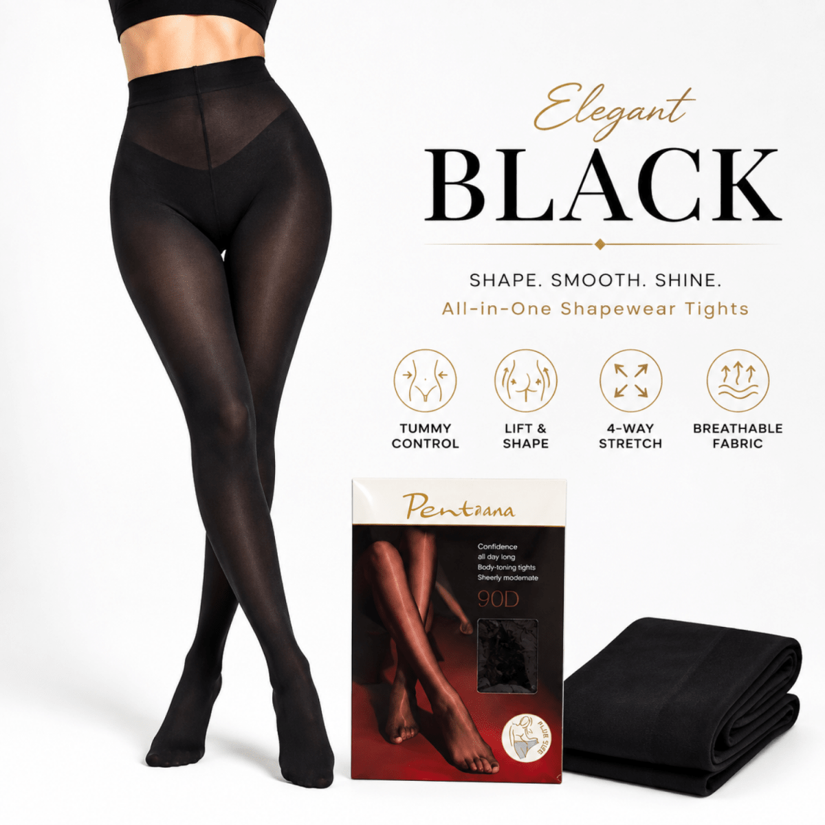 Women's Black High Waist Shaping Stockings (Black) Women's Clothing- #Royalkart#clothes