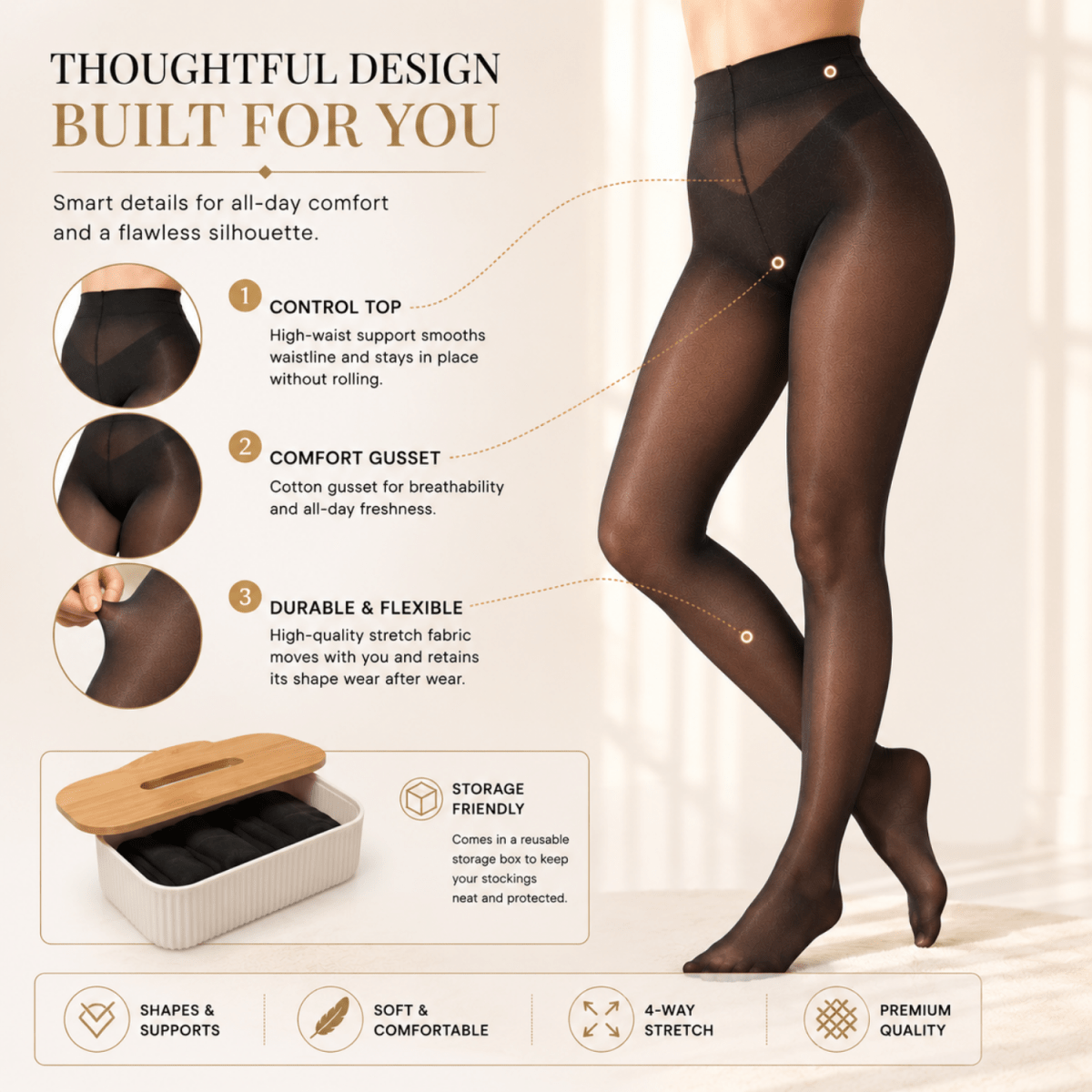 Women's Black High Waist Shaping Stockings (Black) Women's Clothing- #Royalkart#clothes
