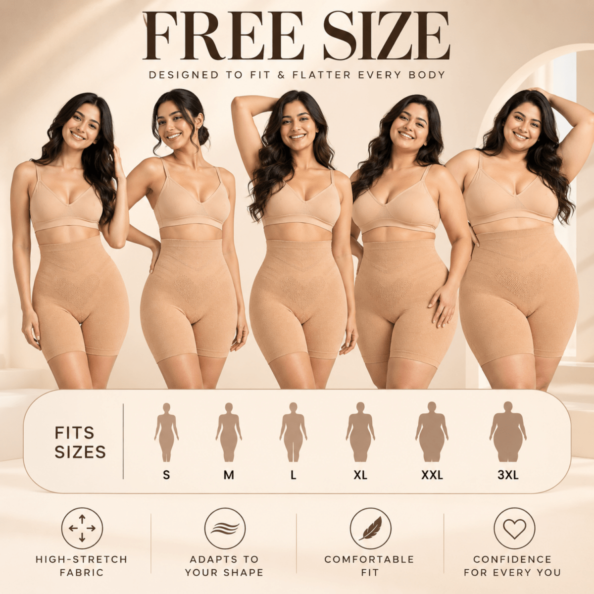 Women's High Waist Tummy Control Shapewear Shorts (Nude) Women's Clothing- #Royalkart#shapewear