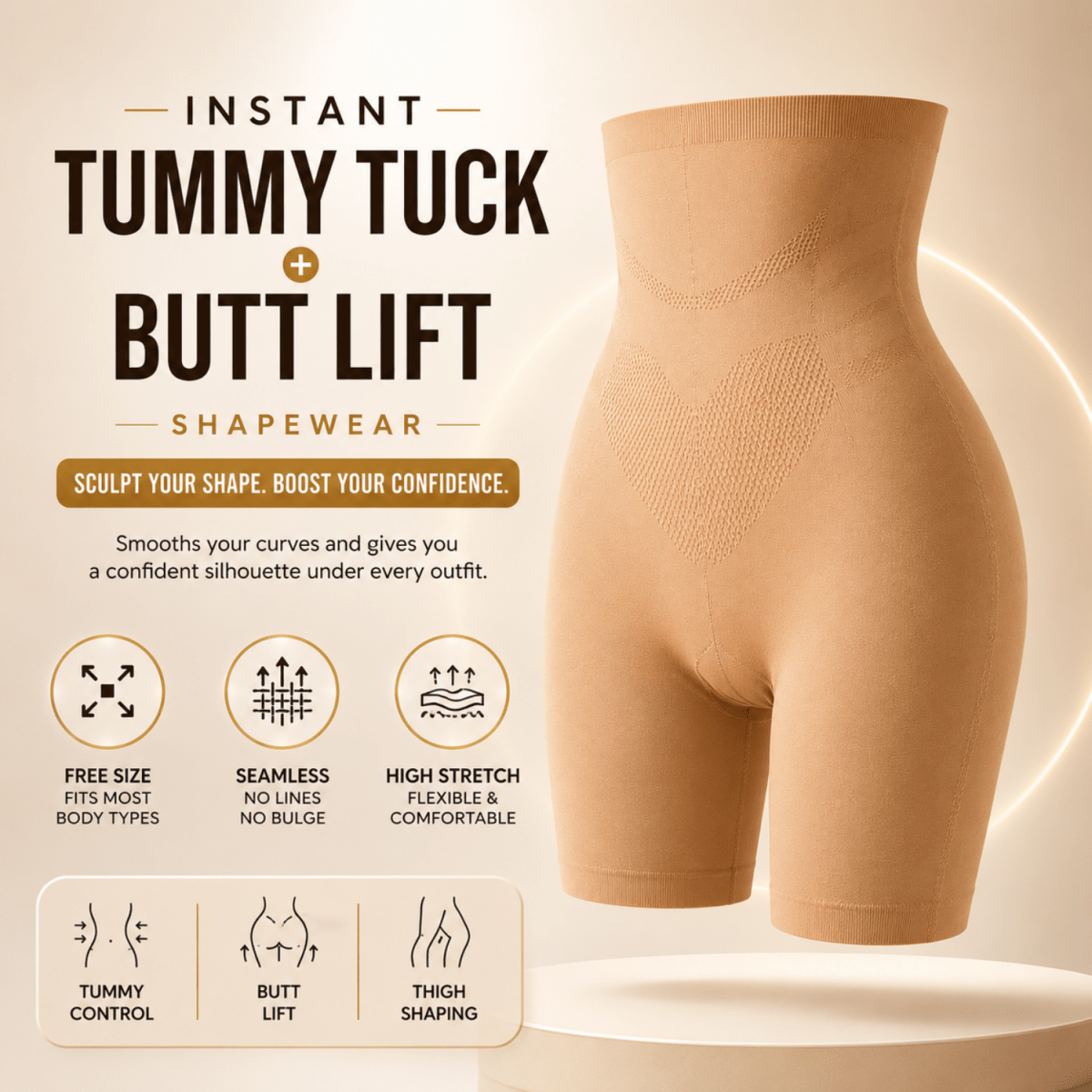 Women's High Waist Tummy Control Shapewear Shorts (Nude) Women's Clothing- #Royalkart#shapewear