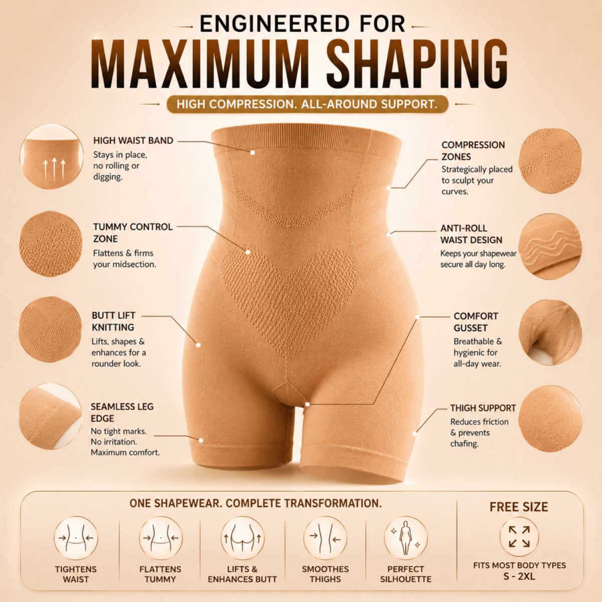 Women's High Waist Tummy Control Shapewear Shorts (Nude) Women's Clothing- #Royalkart#shapewear