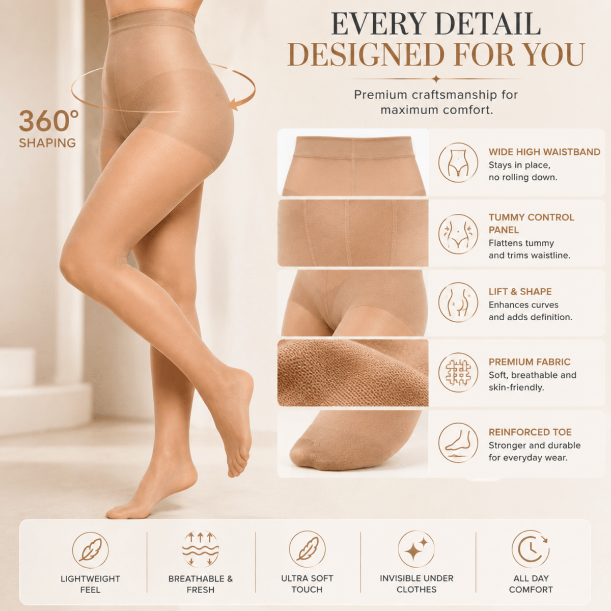 Women's Nude High Waist Shaping Stockings (Nude) Women's Clothing- #Royalkart#clothes