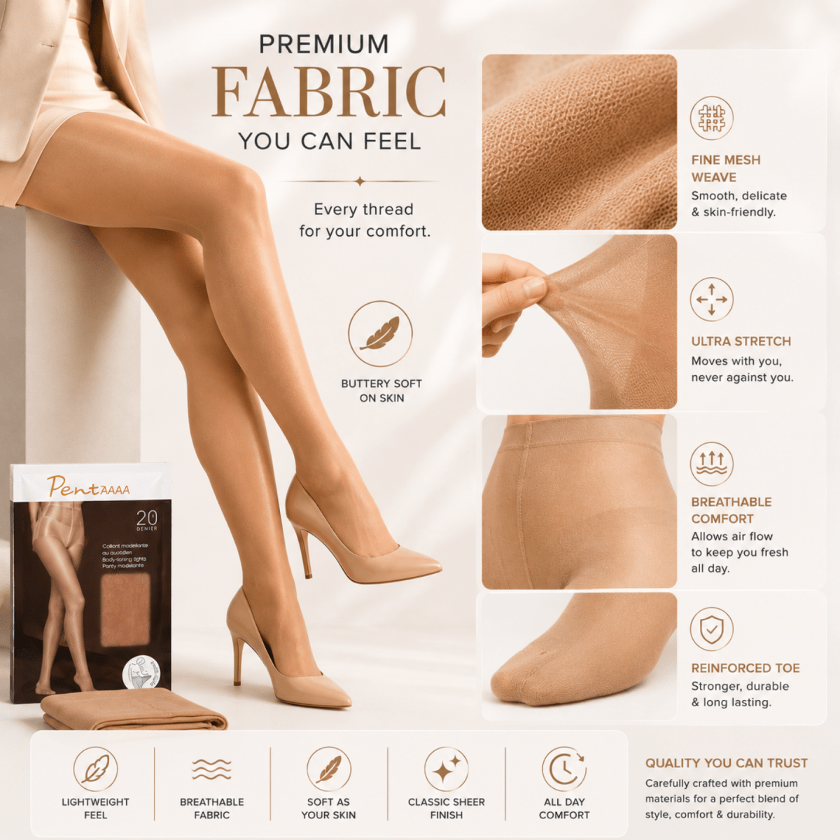 Women's Nude High Waist Shaping Stockings (Nude) Women's Clothing- #Royalkart#clothes