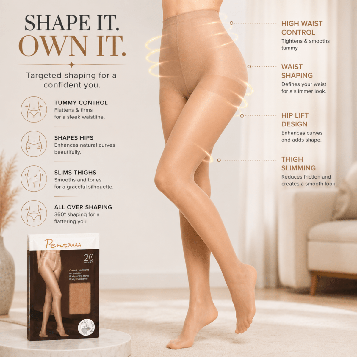 Women's Nude High Waist Shaping Stockings (Nude) Women's Clothing- #Royalkart#clothes