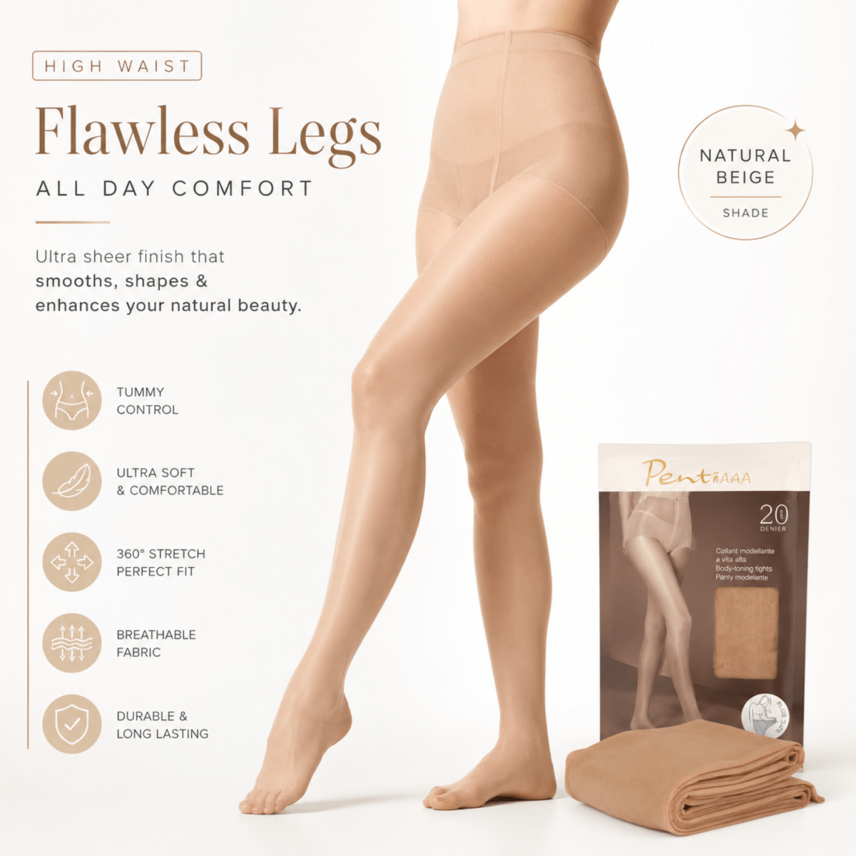 Women's Nude High Waist Shaping Stockings (Nude) Women's Clothing- #Royalkart#clothes
