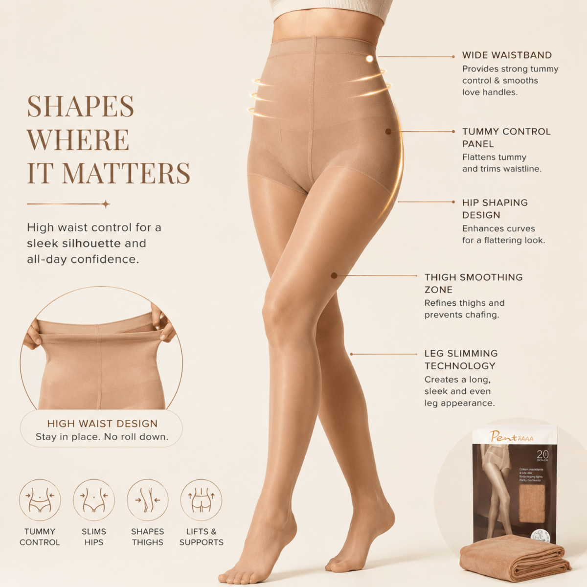 Women's Nude High Waist Shaping Stockings (Nude) Women's Clothing- #Royalkart#clothes