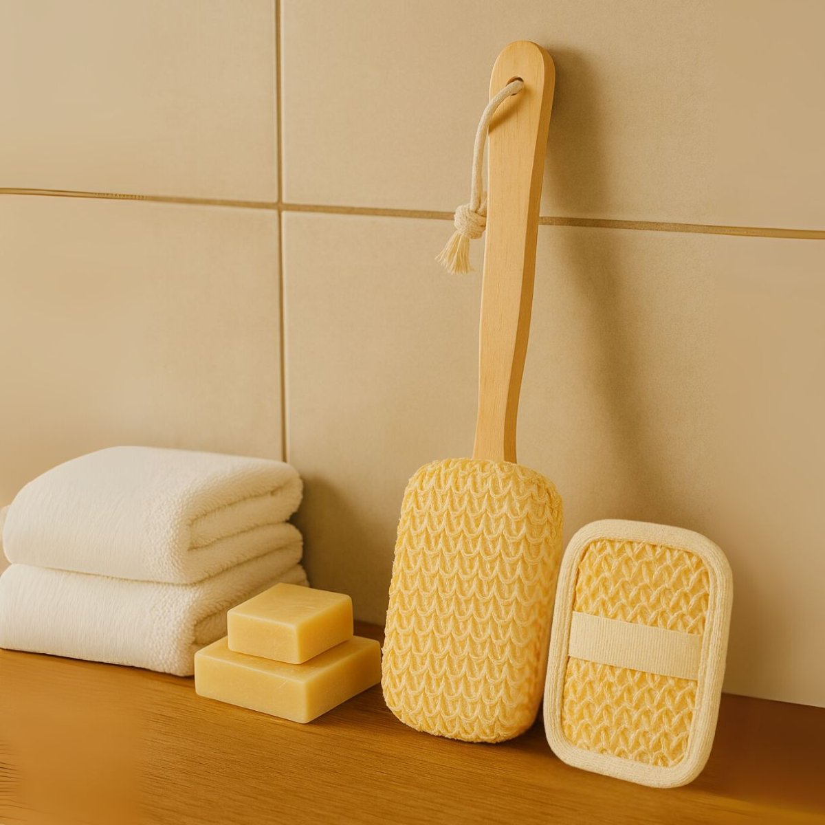 Wooden Bath Brush with Hand Loofah Loofah - Royalkartbath brush