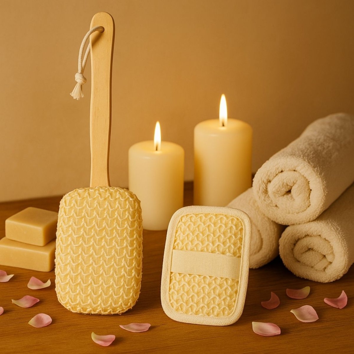 Wooden Bath Brush with Hand Loofah Loofah - Royalkartbath brush