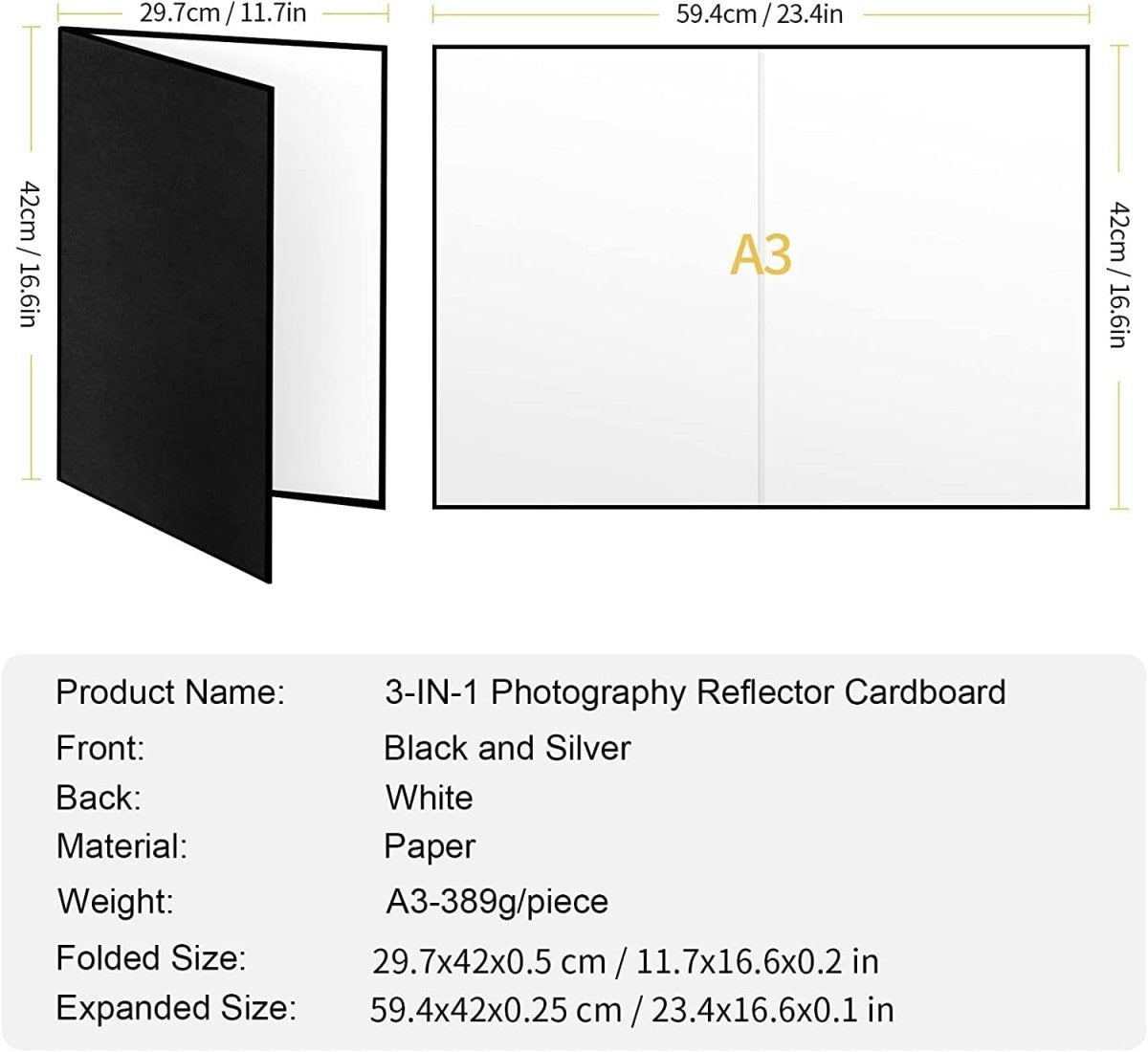 3 in 1 Light Reflector For Photography (29x42cm) Foldable Black White Silver - Royalkart - The Urban Store