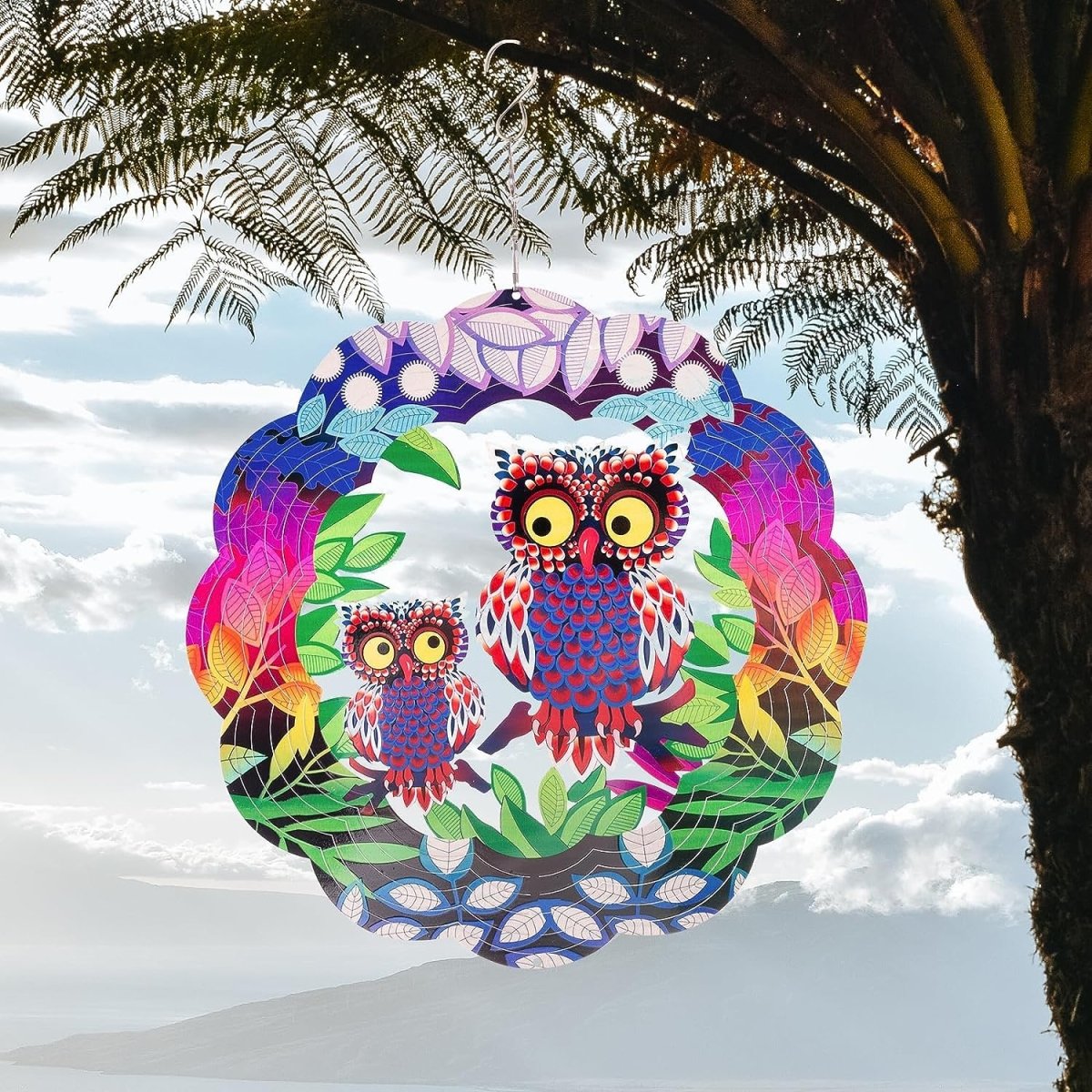 3D Hanging Wind Spinner for Outdoor Decorations- Double Owl Wind Spinner- Royalkart - The Urban Store