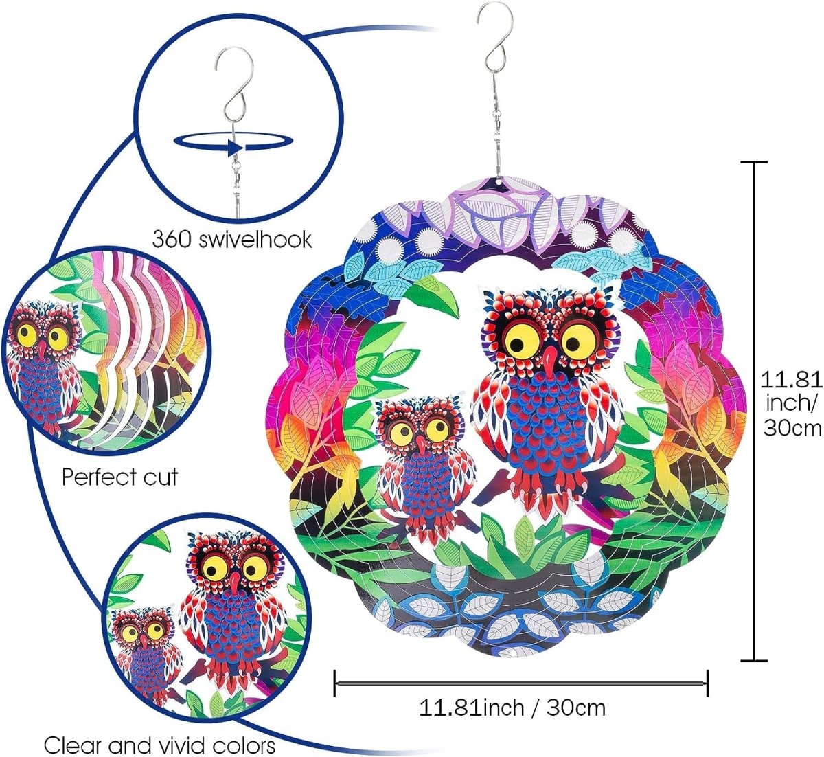 3D Hanging Wind Spinner for Outdoor Decorations- Double Owl Wind Spinner- Royalkart - The Urban Store