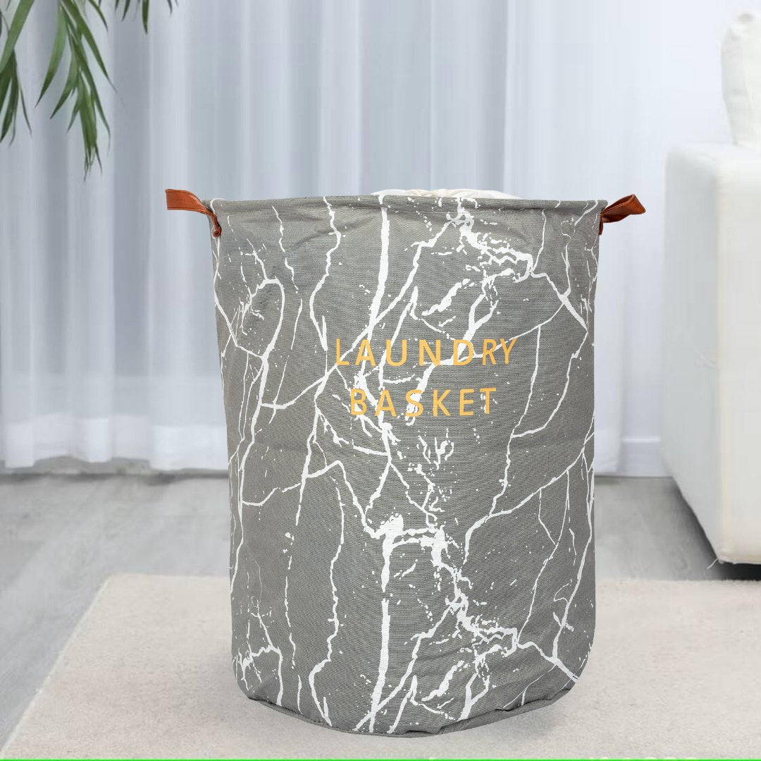63L Round Storage Laundry Basket Marble Print Laundry Bag- Royalkart - The Urban Store