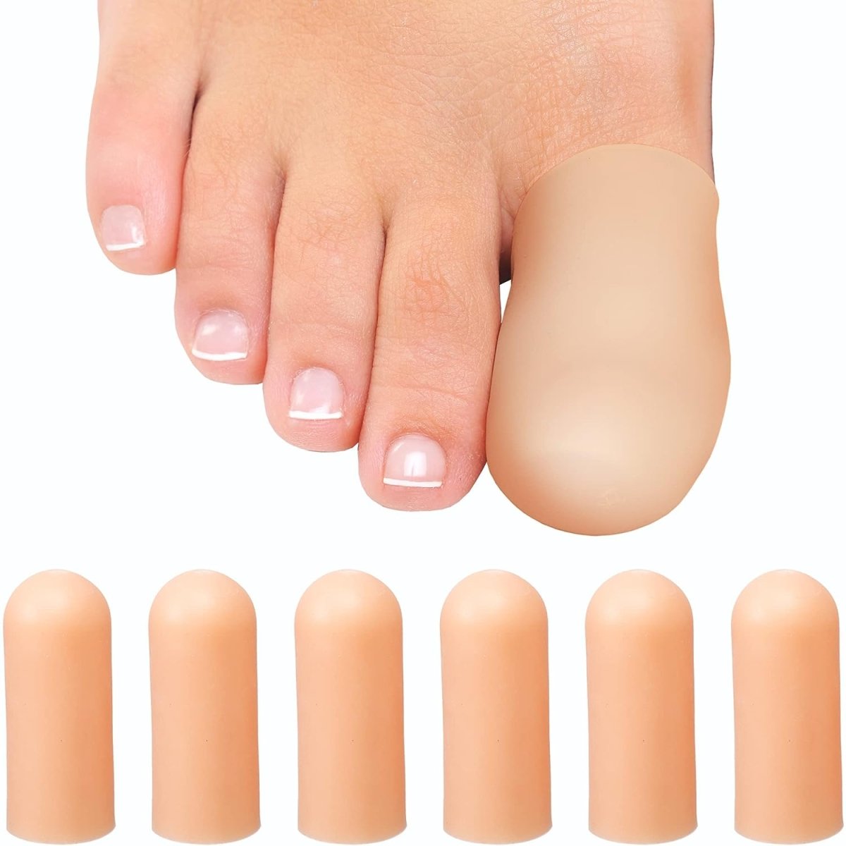 6pcs Silicone Gel Toe Cap Provide Relief from Missing/Ingrown Toenails, Corns, Calluses, Blisters, Hammer Toes (Beige) Foot Supports- Royalkart - The Urban Store
