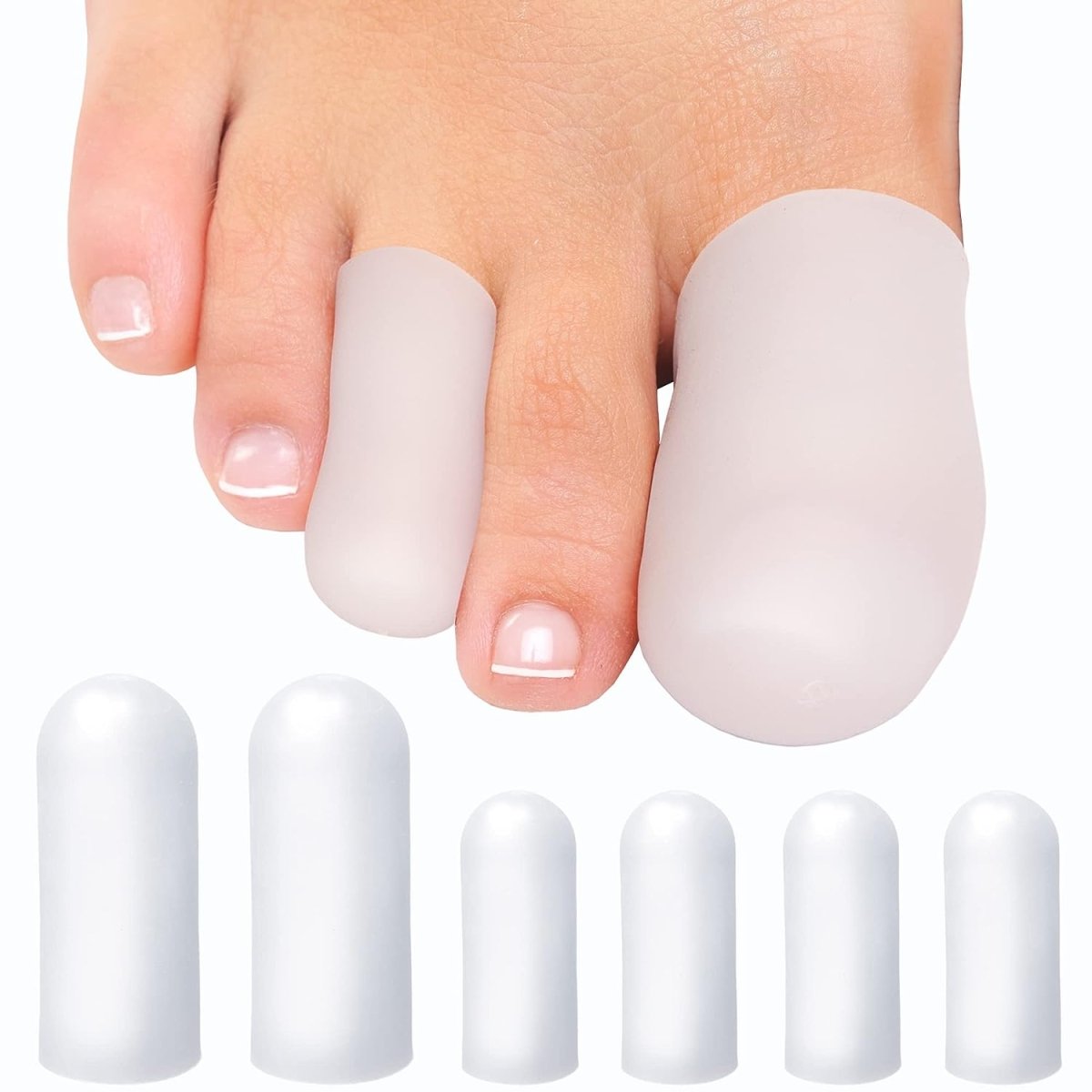 6pcs Silicone Gel Toe Cap Provide Relief from Missing/Ingrown Toenails, Corns, Calluses, Blisters, Hammer Toes (White) Foot Supports- Royalkart - The Urban Store