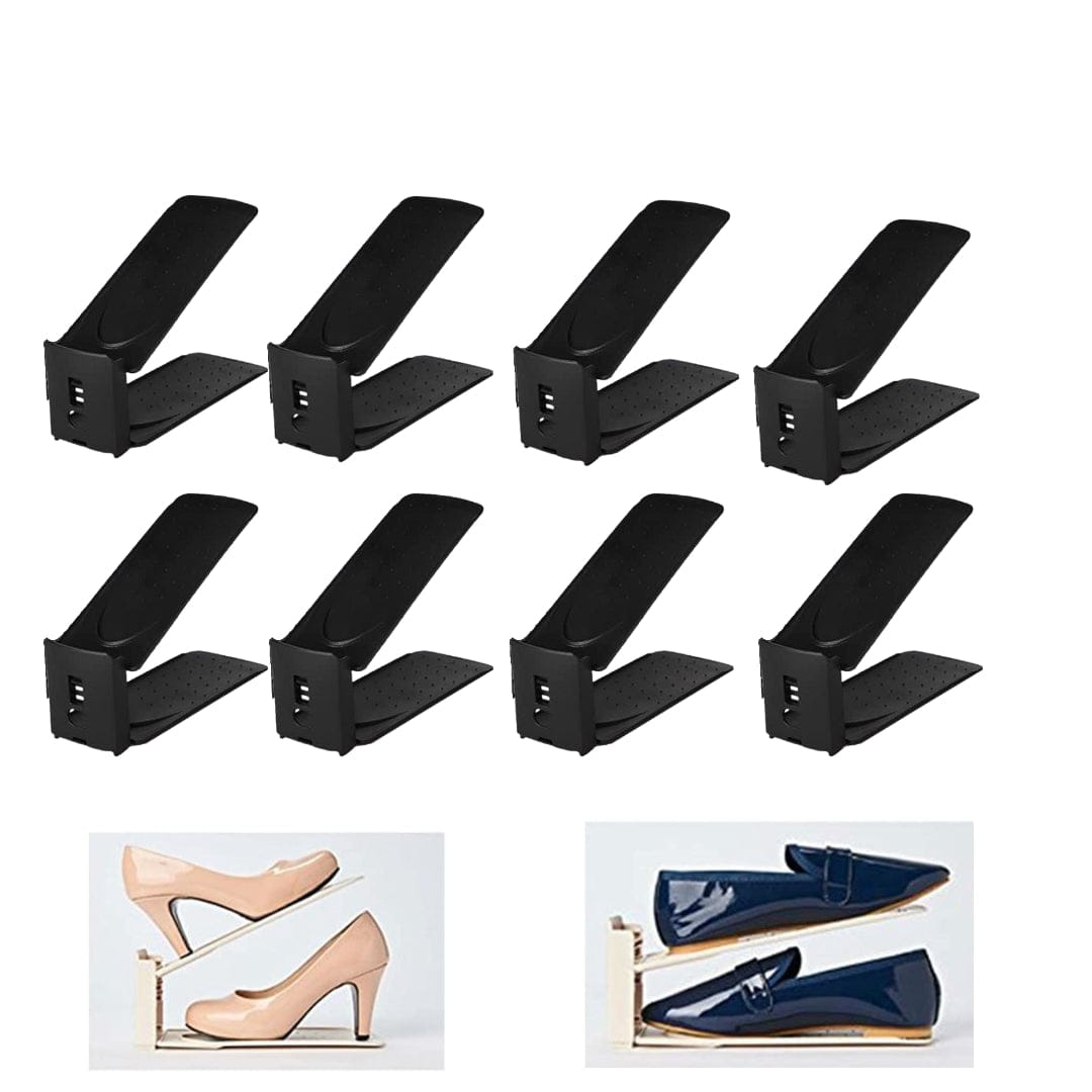 Adjustable Shoe Slots Organizer Space Saver-Black-Pack of 12 Collapsible Shoe Rack- #Royalkart#shoe slots organizer space saver
