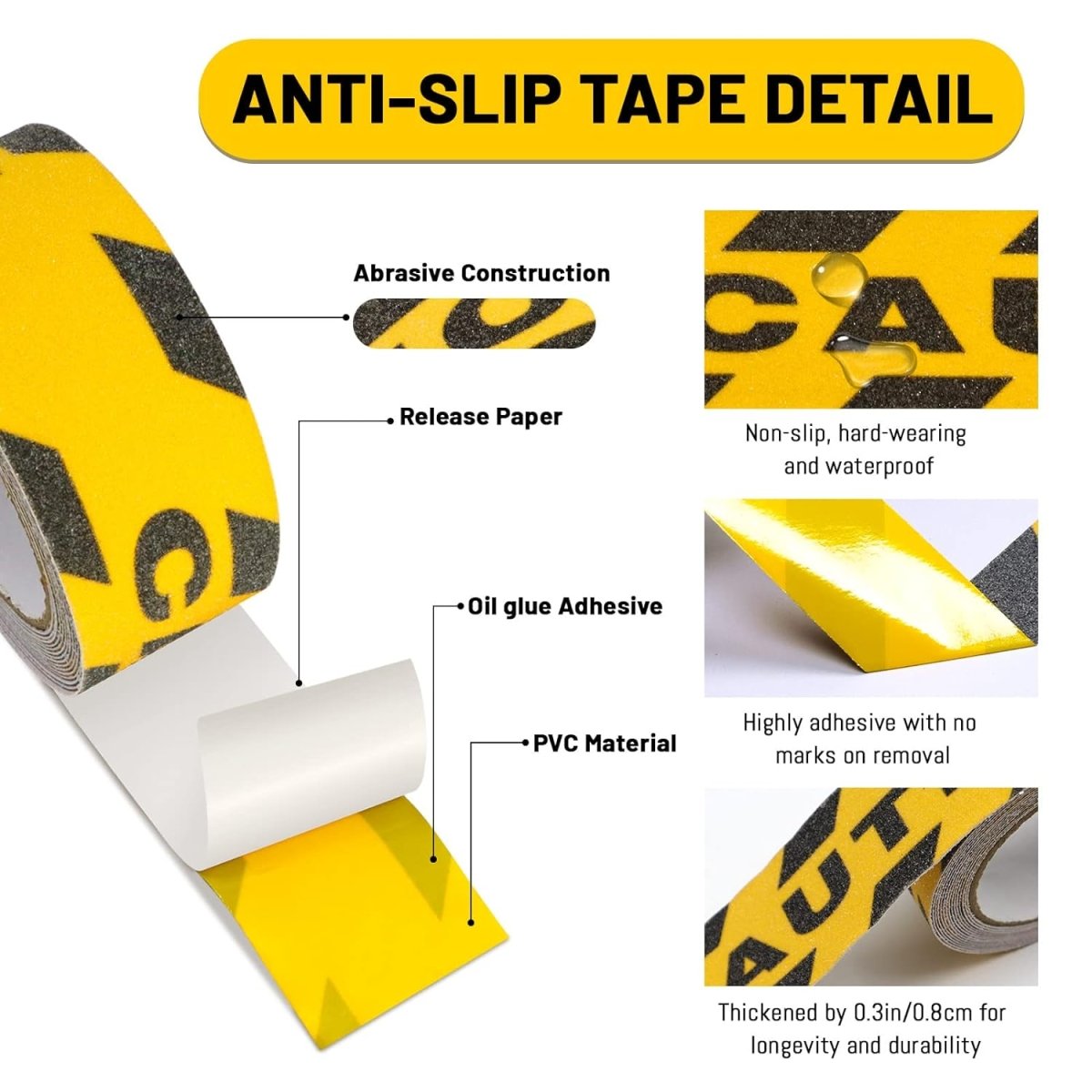 Anti Slip Tape Industrial Strength Adhesive for Stairs Steps Ladder, Indoor Outdoor Usage - Yellow-Black (5M x 50MM) Anti Skid Tape- Royalkart - The Urban Store