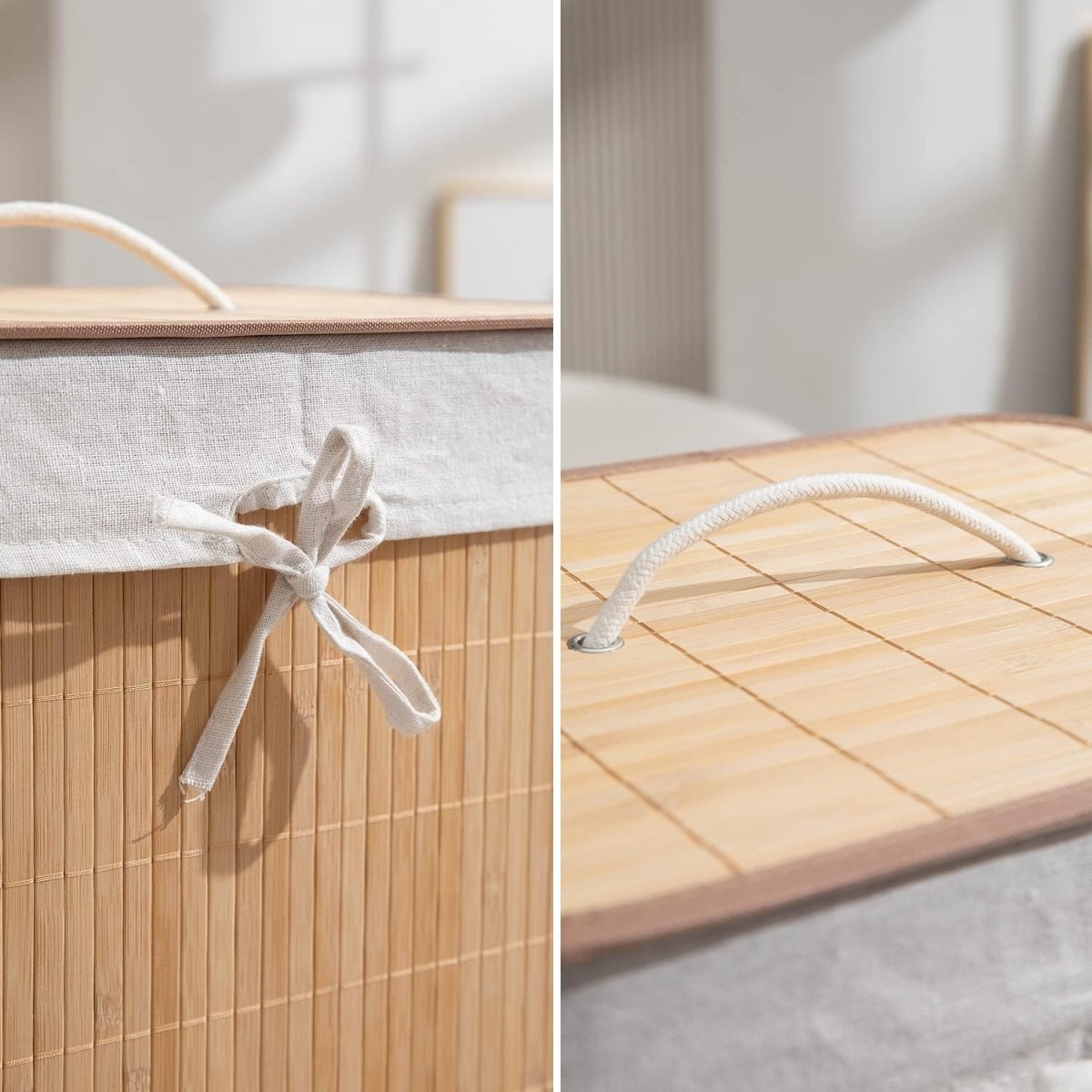 Bamboo Laundry Basket With Lid (40CM*30CM*60CM) Laundry Bag- #Royalkart#clothes basket