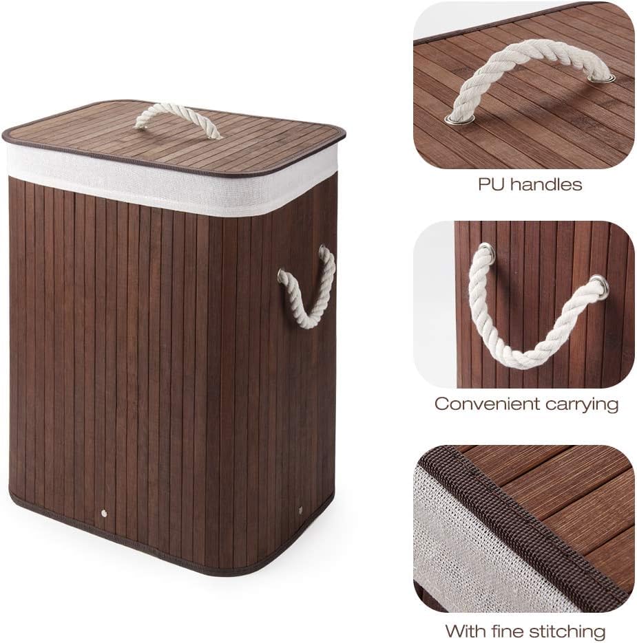 Bamboo Laundry Basket With Lid (40CM*30CM*60CM) Laundry Bag- #Royalkart#clothes basket