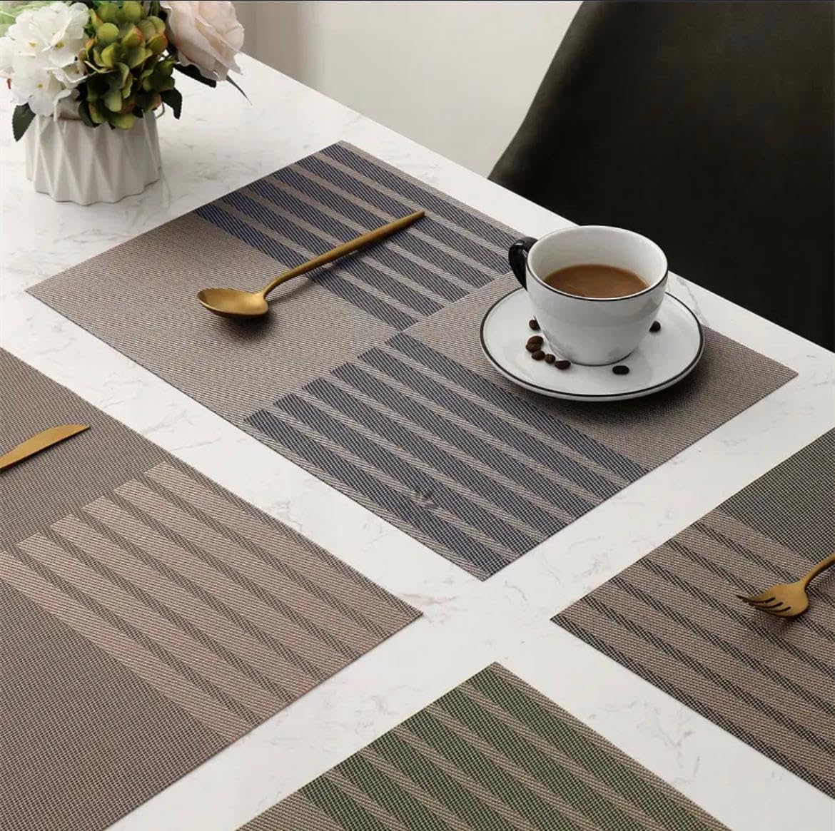 Brown Checks Dining Table Mats Set of 6 Dining Table Placemats- Royalkart - The Urban Store