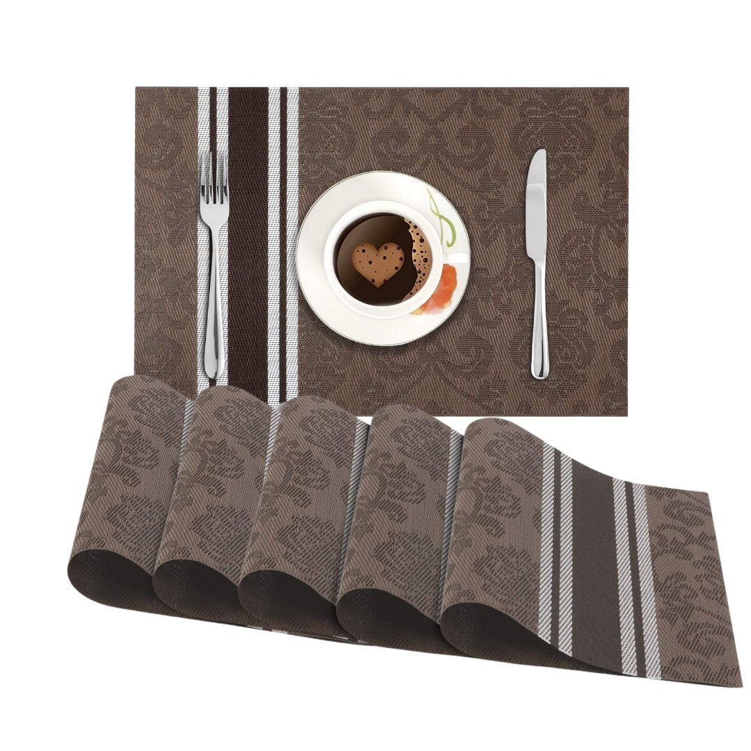 Brown Floral Dining Table Mats Set 6 Dining Table Placemats- Royalkart - The Urban Store