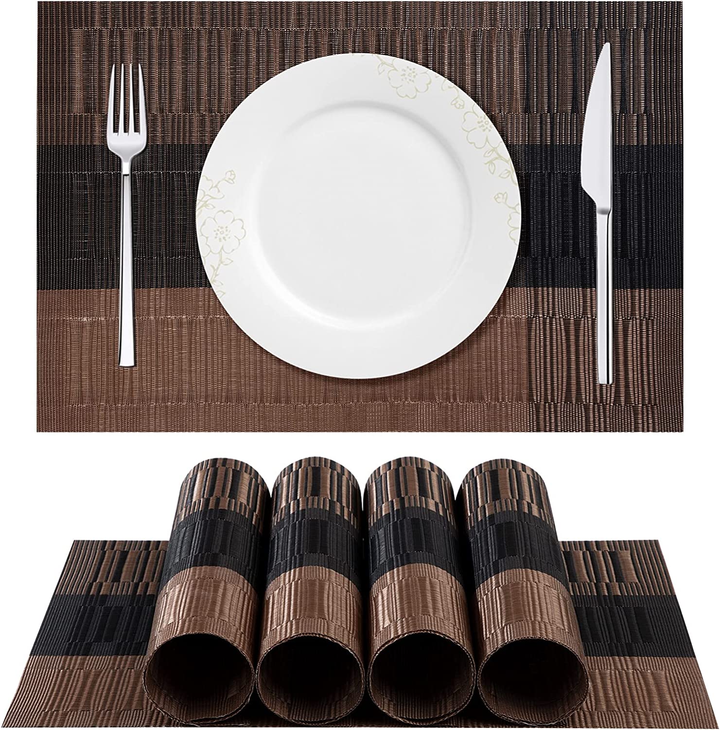 Kitchen Placemats with Table Runner Set, Woven Crossweave Vinyl Kitchen Tablemat Dining Table Placemats- #Royalkart#dining table mats