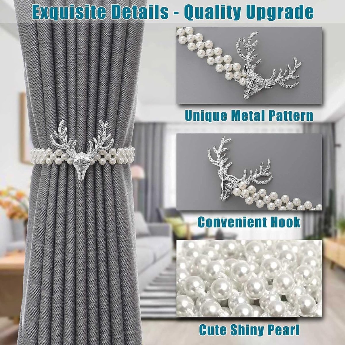 Curtain TieBacks Pearl Elastic Rope Curtain Holder- Royalkart - The Urban Store