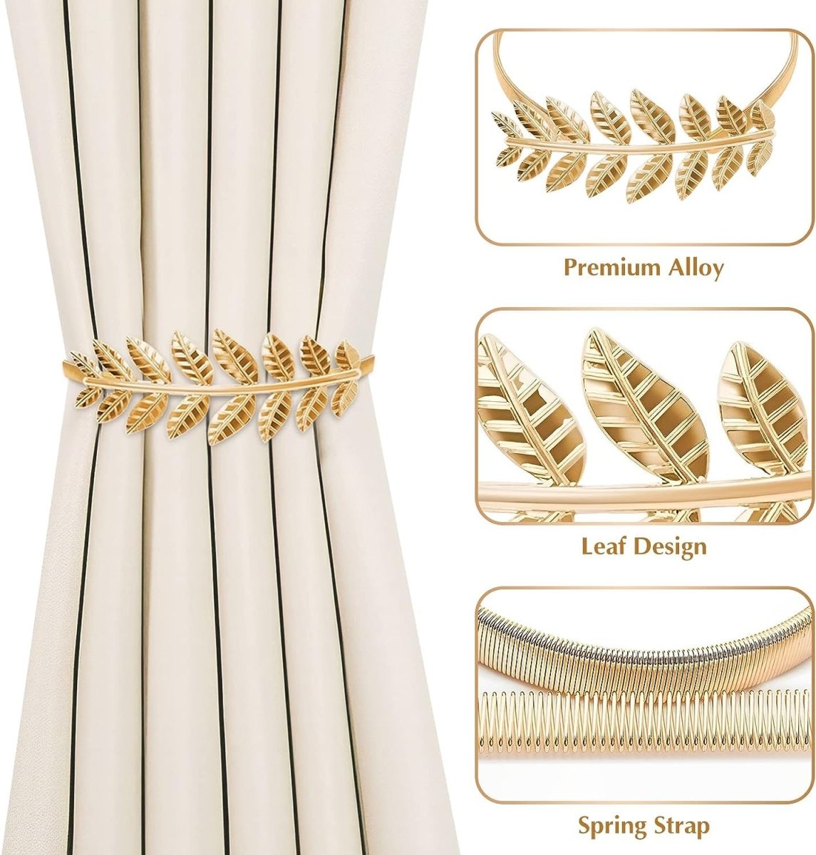Curtain TieBacks With Metal Dimond Leaf Design (Pack-2) Curtain Holder- Royalkart - The Urban Store