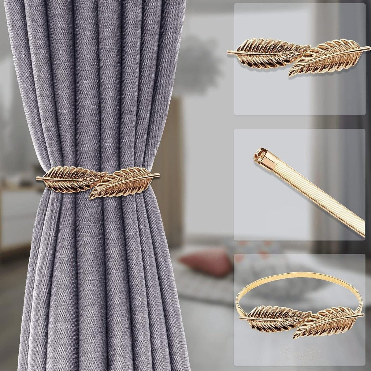 Curtain TieBacks With Metal Gold Leaf Design (Pack-2) Curtain Holder- Royalkart - The Urban Store