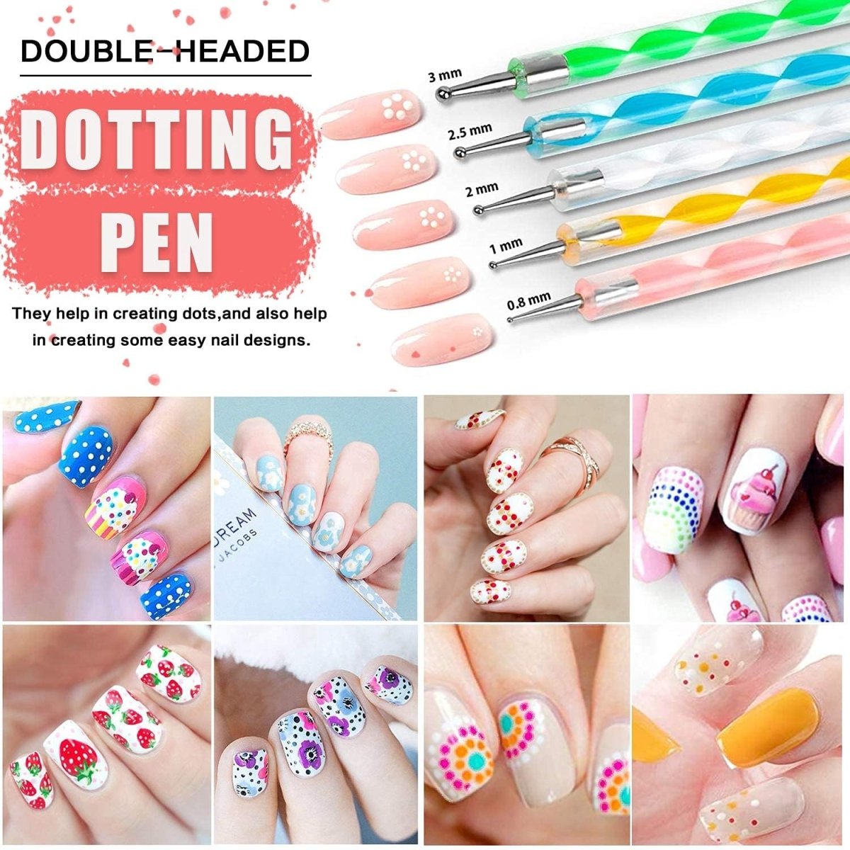 5 pc 2 Way Dotting Pen Tool Nail Art Tip Dot Paint Manicure kit :  Amazon.in: Beauty