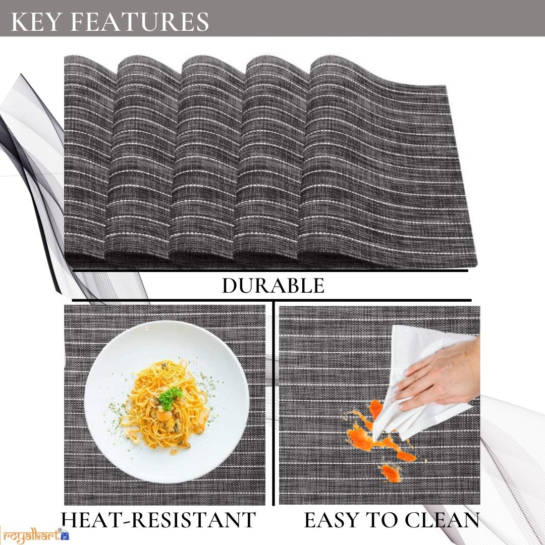 Grey Black Stripes Dining Table Mats- Pack 6 Dining Table Placemats- Royalkart - The Urban Store