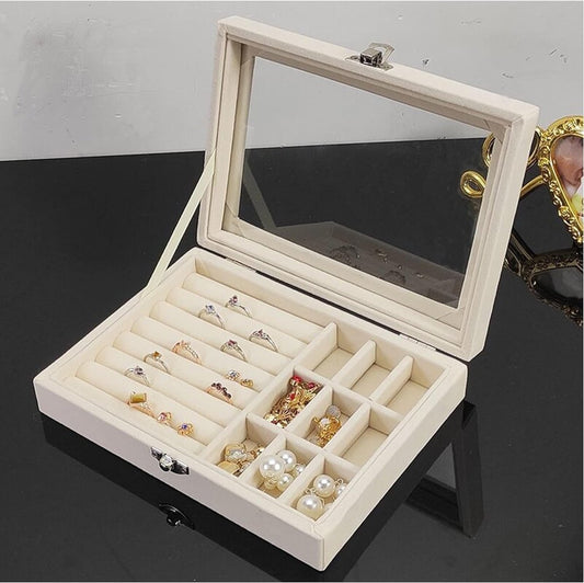 Jewelry Display Storage Holder Case with Glass Lid for Rings Earrings Necklace Bracelets Jewellery Box- #Royalkart#jewellery box