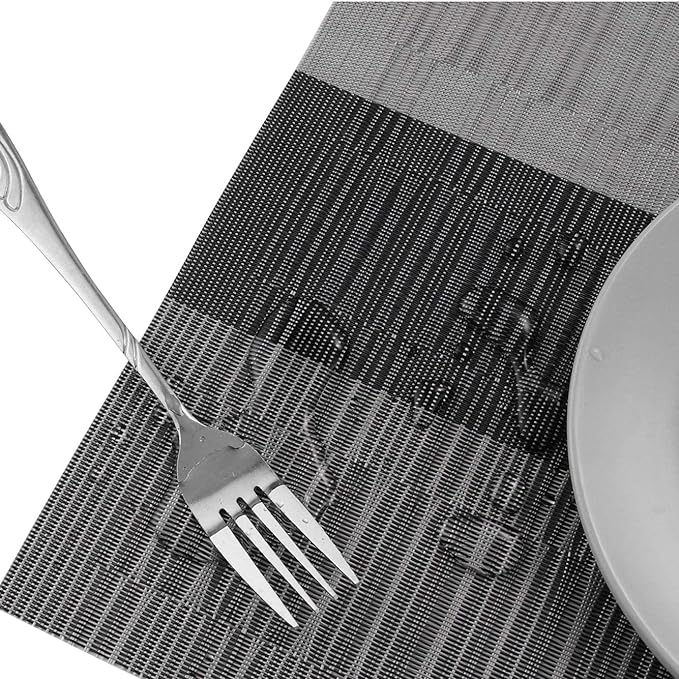 Kitchen Placemats with Table Runner Set, Woven Crossweave Vinyl Kitchen Tablemat Dining Table Placemats- #Royalkart#dining table mats