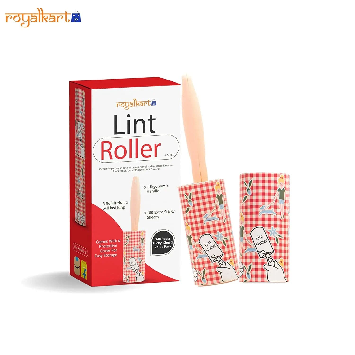 Lint Remover Roller for Clothes 1 Lint Roller 60 Sheet and 3 Refills Lint Roller- Royalkart - The Urban Store