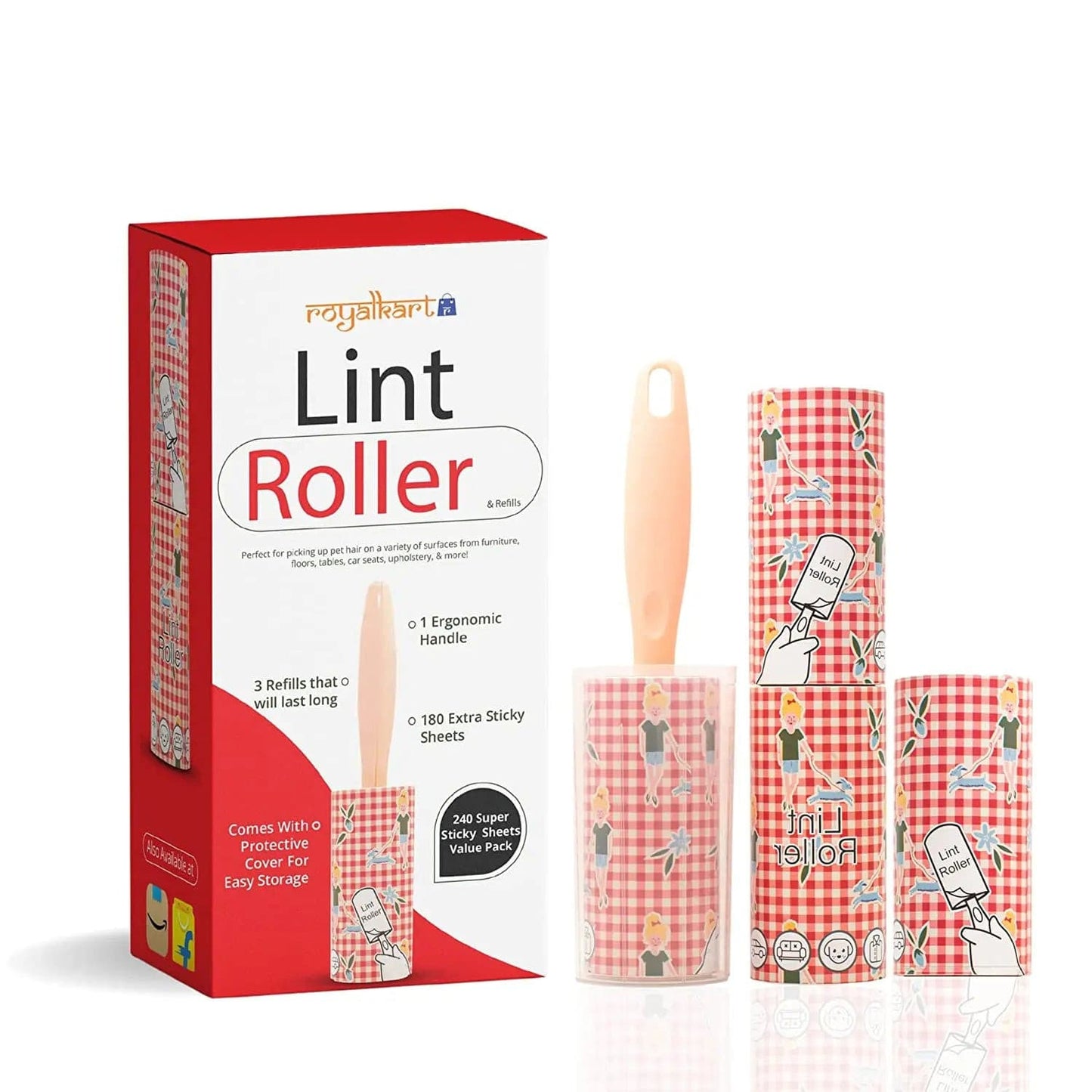Lint Remover Roller for Clothes 1 Lint Roller 60 Sheet and 3 Refills Lint Roller- Royalkart - The Urban Store