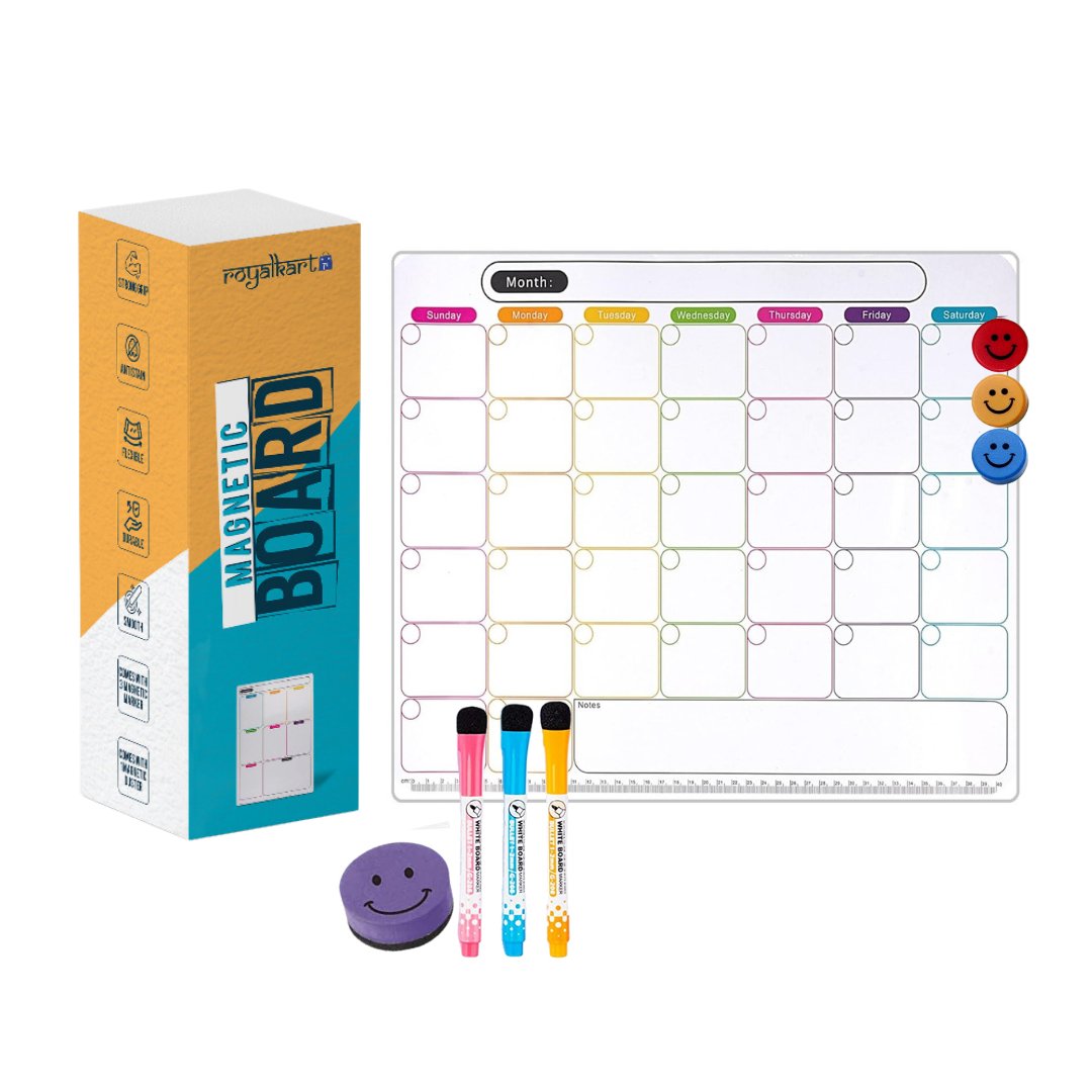 Magnetic Monthly Planner Board with 3 Marker pen Duster Set Magnetic Board- Royalkart - The Urban Store